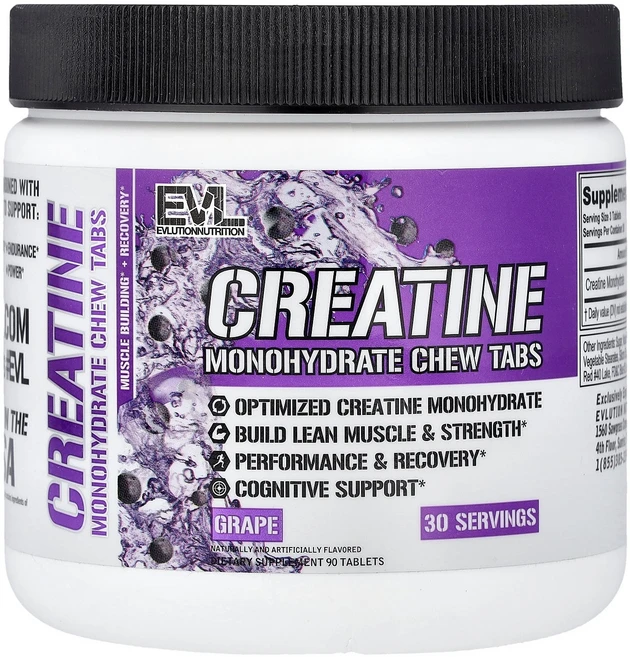 이블루션 뉴트리션 EVLution Nutrition 크레아틴 일수화물 츄 정제 포도 90정141539원산지:기타, EVLution Nutrition, 크레아틴 일수화물, 1 - 쿠팡