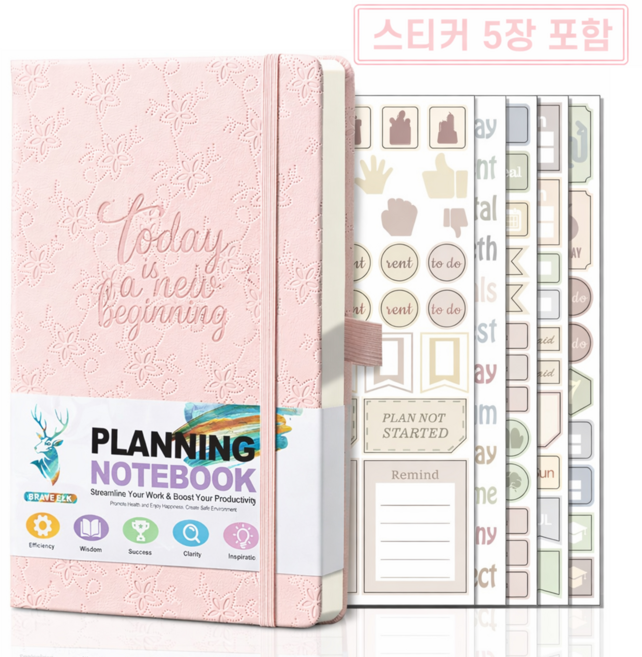 Clevoria 하드케이스 만년 다이어리 노트북 A5 스터디 플래너 데일리 타임테이블 학습계획 투두리스트 노트, 1개, 핑크