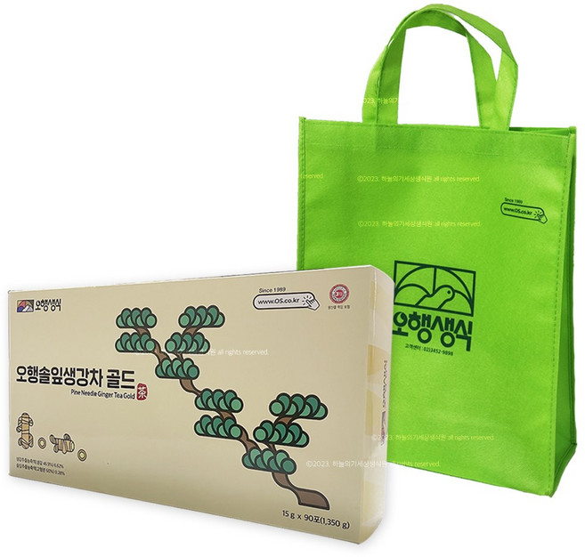오행생식 오행솔잎생강차 골드 쇼핑백포함 국산 생강차 가루 90포 1박스 순한맛 90개입 1개, 15g
