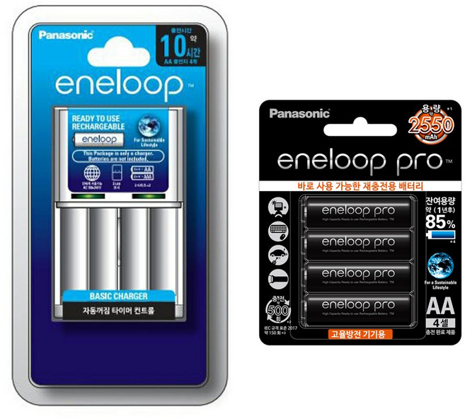 파나소닉 건전지 충전기 BQCC51K + 에네루프 프로 충전지 AA 4p 세트, 1세트