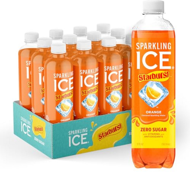 Sparkling Ice STARBURST Orange Zero Sugar Flavored Sparkling Water with Vitamins and Antioxidan, 주황색