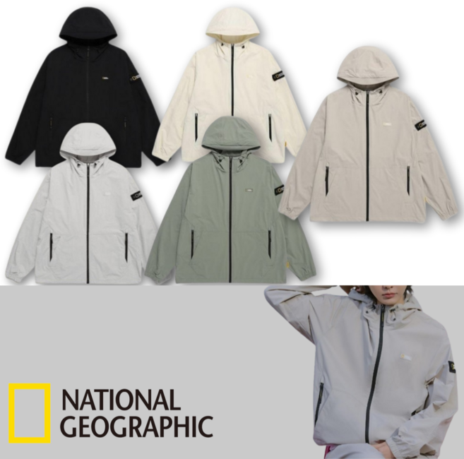 국내매장정품 내셔널지오그래픽 바람막이 점퍼 NATIONAL 남녀공용 바람막이 자켓 남성 간절기 점퍼 후드 점퍼 간절기 자켓 후드 바람막이 점퍼 스판 나일론 아웃도어 바람막이
