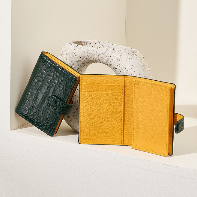 더퀴르 여성 명품 악어가죽 카드지갑 여자 똑딱이 명함지갑 선물