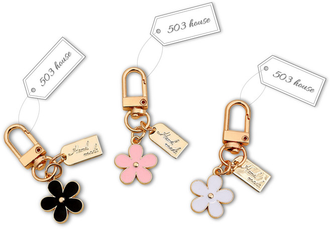503하우스 1+1 플라워 지갑고리 USB고리 에어팟 키링, 블랙+핑크, 1세트
