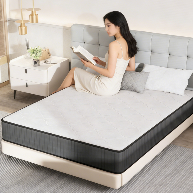 무음 독립스프링 침대 매트리스(두꺼워진 매트리스) 허리 편한 침대 블랙+화이트 200x110/150cm, 25cm, 중간