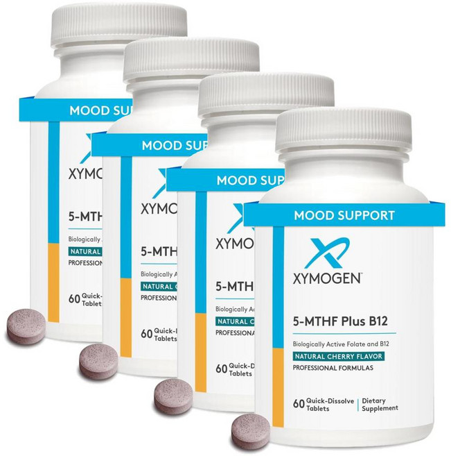 자이모겐 활성엽산 플러스 비타민 B12 체리맛 XYMOGEN 5-MTHF Plus B12, 60정, 4개