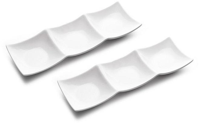 심플아이콘 모던 직사각 3절 나눔접시 대, 2개