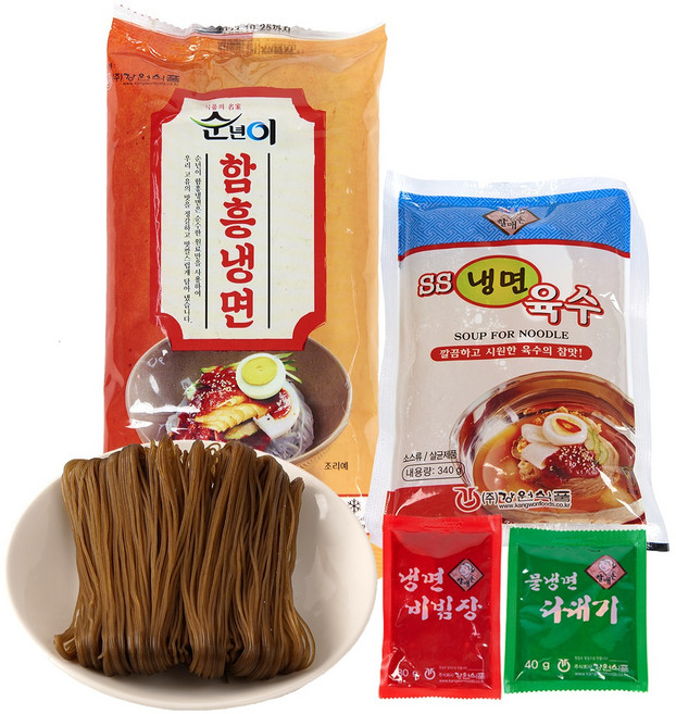[반반세트] 함흥 냉면 물냉 비냉 물냉면 비빔냉면 육수 면 사리 비빔장 소스 세트, 4세트, 200g