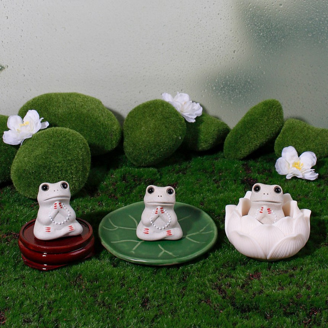 불교개구리 불교 굿즈 인테리어 장식 용품 명상 합장 기도 불상 운수상점, 2. 합장개구리+나무받침대