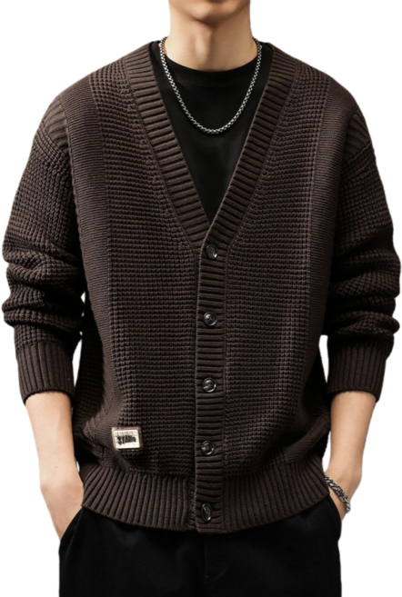 Makone 남성 가을 겨울 브이넥 자카르 심플 캐주얼 니트 가디건