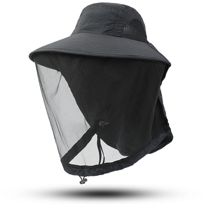 (코어무역 ) 사파리 낚시 모자 방충망 모기 벌초 해충 방지 등산 낚시 농사 얼굴 보호 모자, 진그레이