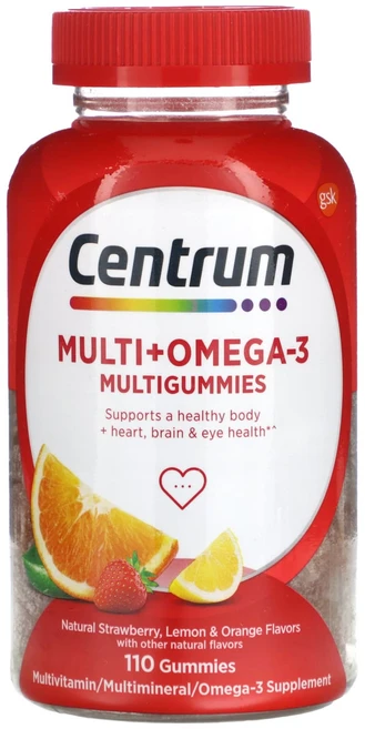 건강챙기세요 Centrum 멀티 + 오메가3 멀티 구미젤리 천연 딸기 레몬 & 오렌지 구미젤리 110개 백살까지오래오래, Centrum멀티오메가3멀티구미젤리천연딸기레몬오렌지구미, 1개 - 쿠팡