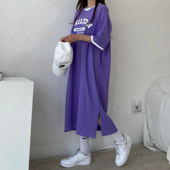 탑트레일 빅사이즈 투톤 반팔 원피스 임부복원피스 편한원피스 오버핏원피스