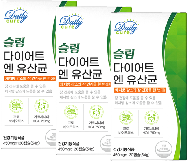 데일리큐어 다이어트 유산균 식약청인증 체지방 감소 프로바이오틱스, 3개, 120정