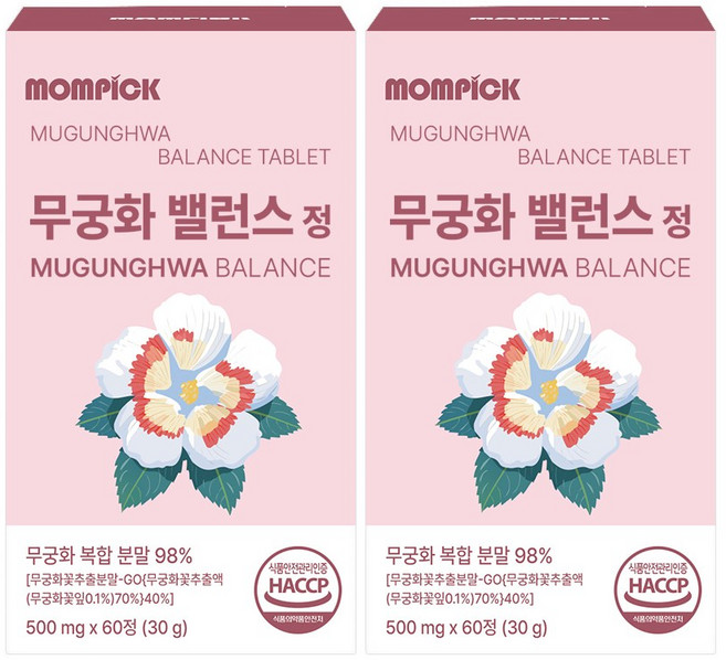 무궁화 밸런스정 무궁화꽃 추출물 히비스커스 복합분말 식약처인증 정품, 2박스, 60정