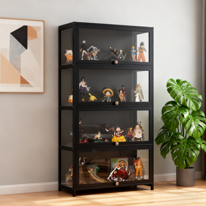 YAPOGI 다층 다용도 수납장 가방 보관함 진열장 아크릴 장식장 레고 피규어 장식장, 1개, 블랙