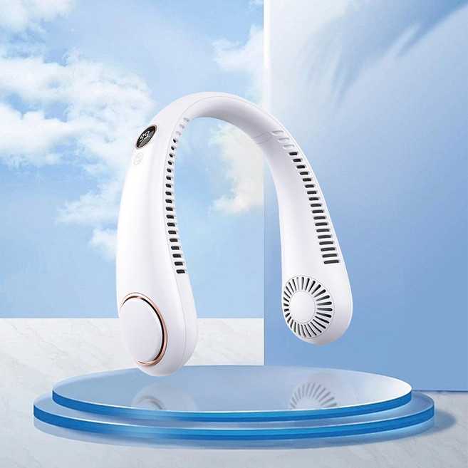 USB充電行動式掛脖風扇 360°循環清涼, L18白色 數顯 5檔大風力, 003