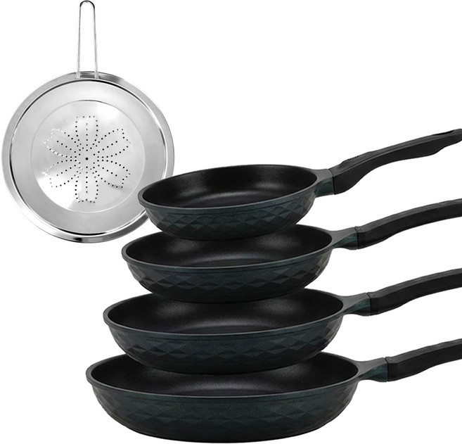 DAMDA 퀸센스 오뜨 IH 티타늄 후라이팬 세트, 1세트, 4종+덮개, 그린