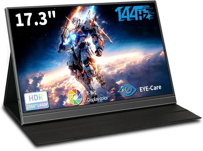 AHXJKA 17.3인치 FHD 144Hz 게이밍 모니터 휴대용 여행 킥스탠드 스피커 외부 연결 노트북 맥 Xbox 스위치, 01 Black