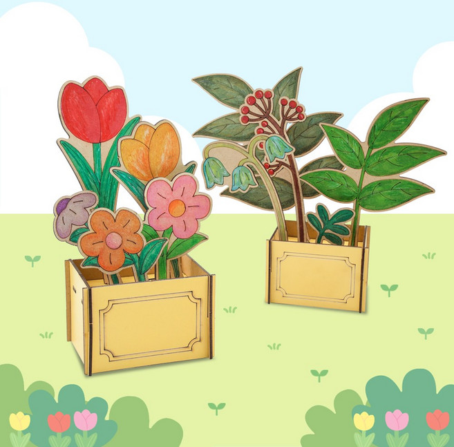 오늘놀이 꽃꽂이 화분 만들기 DIY 키트 컬러링 봄 식물 자연관찰 KC인증, 1개, 혼합 색상