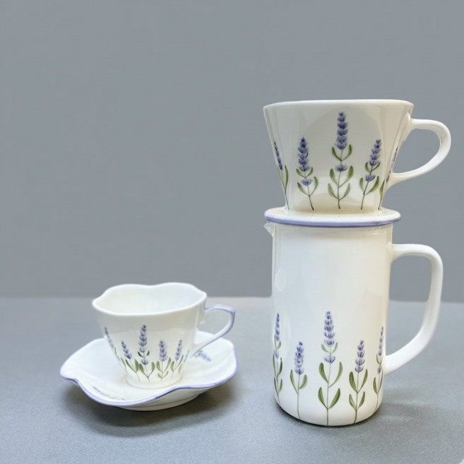 라벤더 도자기 드리퍼 저그세트, 1개