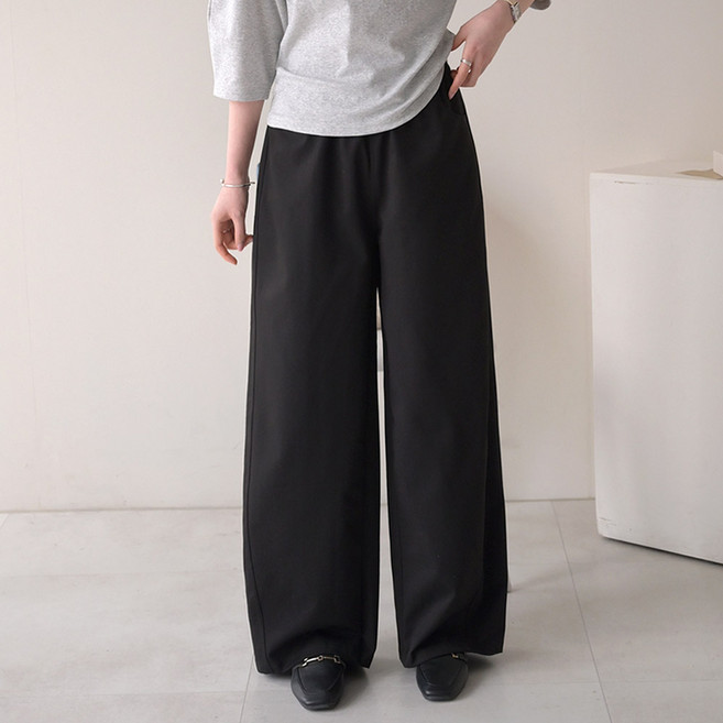 데일리앤 제로 빅사이즈 여성 편한 통바지 커브드 배럴 밴딩 와이드 팬츠 봄 가을 간절기