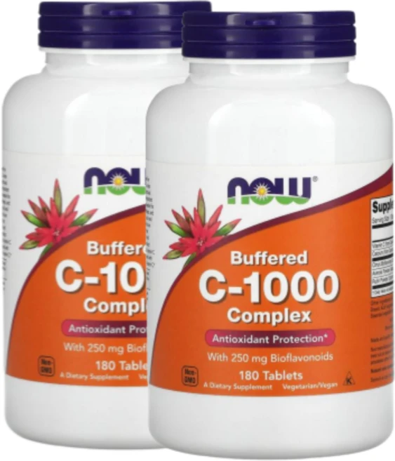 NOWFOOD 나우푸드 버퍼드 비타민C 1 000mg 180정 복합비타민 칼슘 100mg 시트러스 바이오플라보노이드 250mg 함유 X 2EA, 2개 - 쿠팡