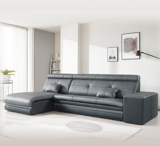 꼬마나무100%국내제작 이태리천연면피통가죽 소가죽4인쇼파, 그레이