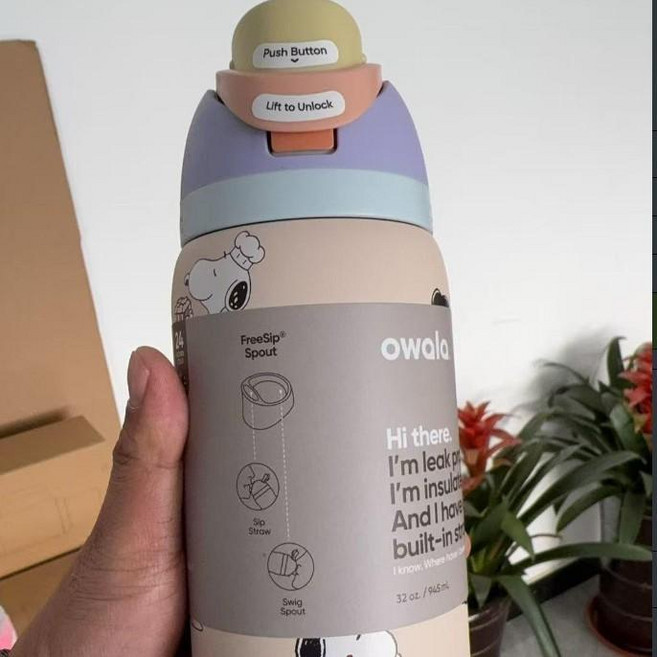 오왈라 프리십 스테인레스 보온 보냉 손잡이 텀블러, 24 온스, 1개, 마카롱 스누피