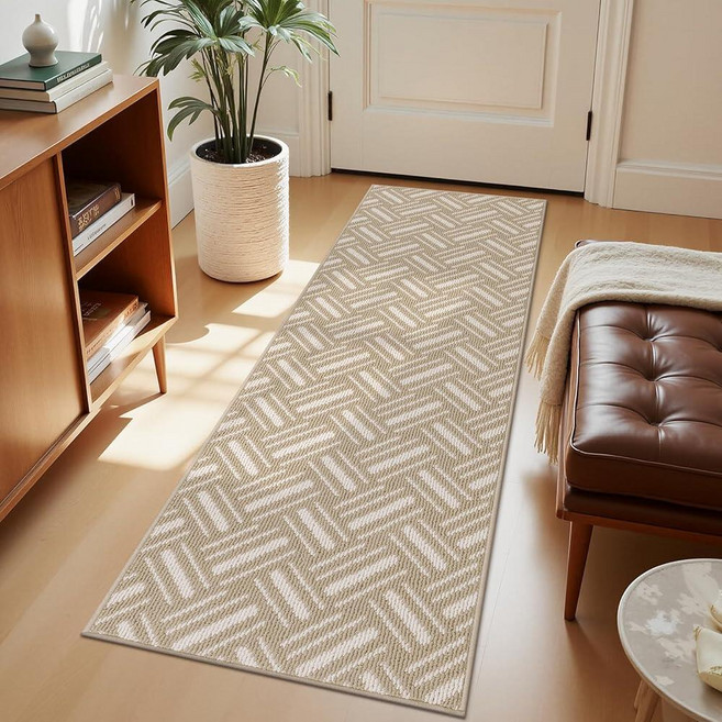 U'Artlines Washable Hallway Runner Rug 2x6' Non-Slip Basketweave Geometric Kitchen Runner Low Pr