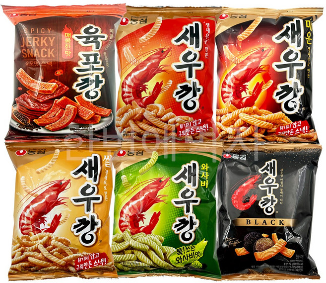 [한번에먹자] 새우깡 6종류 혼합세트 / 새우깡 + 매운새우깡 + 쌀새우깡 + 육포깡 + 와사비새우깡 + 새우깡블랙, 6개, 70g