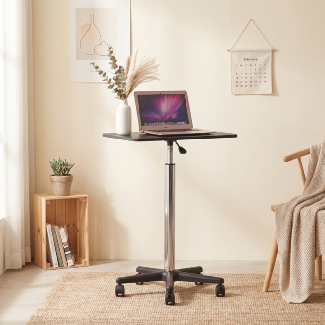 Kismetic 이동식 높이조절 스탠딩 사이드 테이블 거실 침실 옆 테이블 노트북 책상, 블랙