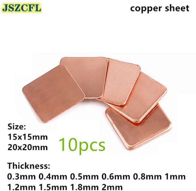 10pcs 15x15mm 20x20mm 노트북 구리 시트 플레이트 스트립 심 열 패드 방열판 시트 0.3-2mm GPU CPU VGA 칩, 01 Quantity 10PCS, 02 1.5x20x20mm, 01 빠른