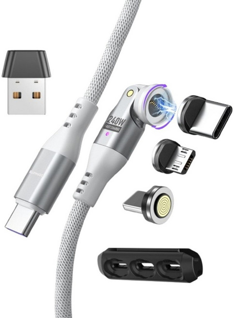 오파츠 6in1 PD240W 540도 회전 마그네틱 자석 충전케이블 셋트, 1개, 화이트 6in1 셋트, 1.8m