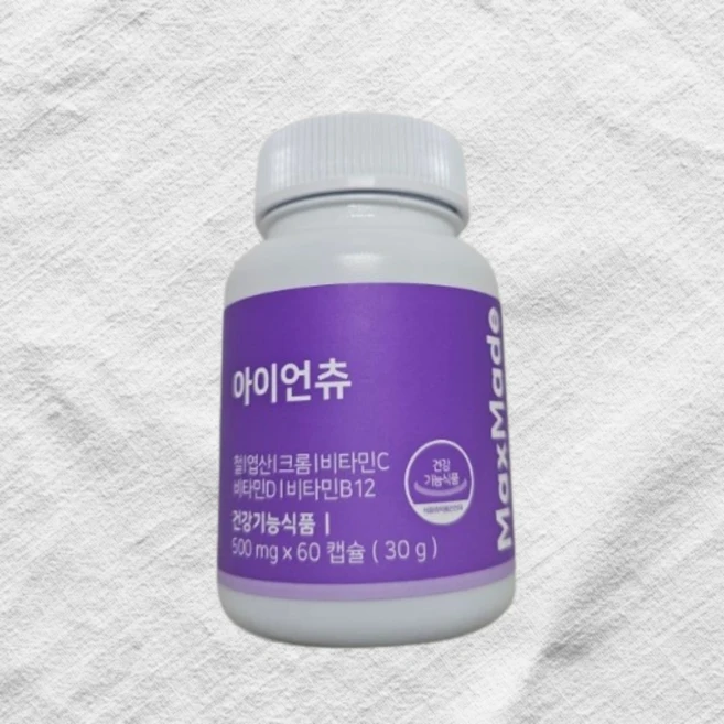 맥스메이드 아이언츄 500mg 철 엽산 크롬, 1박스, 60회분 - 쿠팡