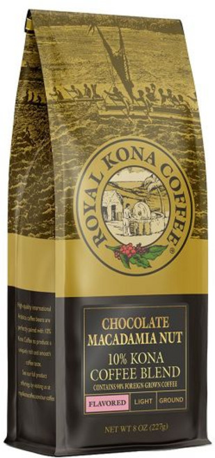 ROYAL KONA COFFEE FOR ROYALTY 분쇄 가루 커피 로열 코나 미디엄 로스트 토스트드 코코넛 향 8온스, 초콜릿 마카다미아, 8 온스 (1개 묶음)