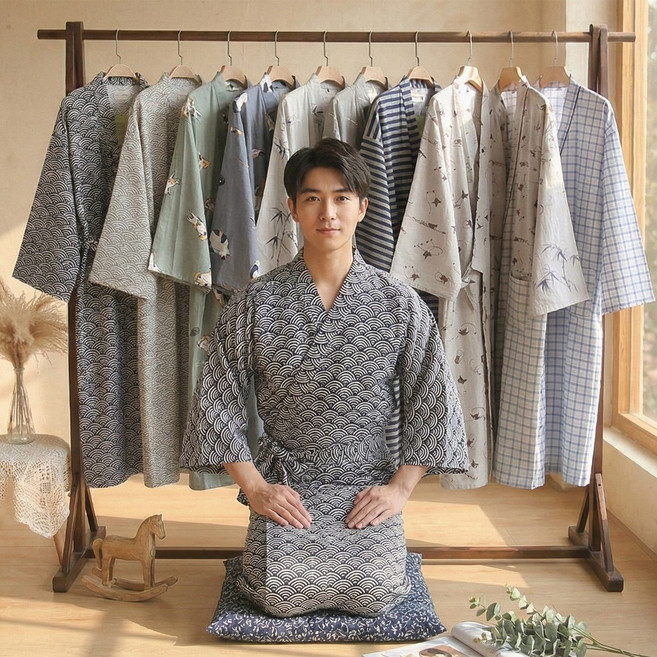 10종택1 남성 가운 유카타 골프가운 일본 잠옷 파자마 홈웨어
