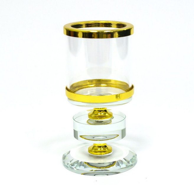 光普水晶玻璃燭杯 分離式設計 穩固底座適用多種尺寸蠟燭, 金色, 1個
