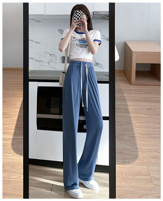 Ladyshare 韓系冰絲涼感寬鬆垂墜休閒褲