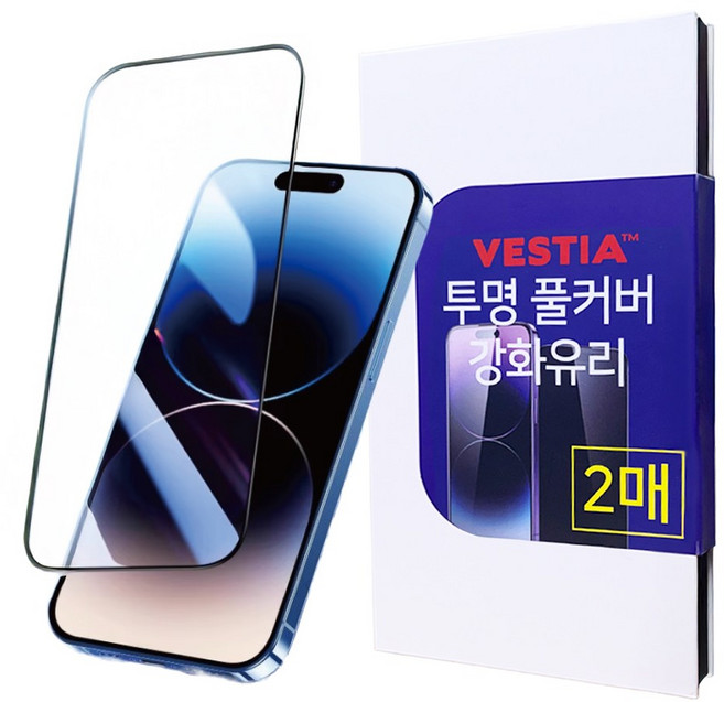 베스티아 아이폰 투명 풀커버 강화유리 고화질 하이브리드 휴대폰 액정보호필름 2매입, 1세트