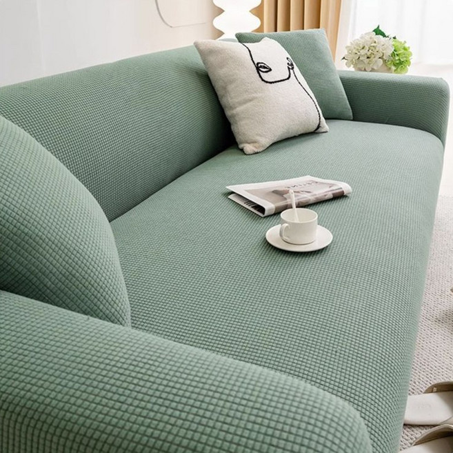 [먼지 없는] 커버무드 고탄력 와플 소파커버 + 자체제작 고정 스펀지, 말차 그린, 1개