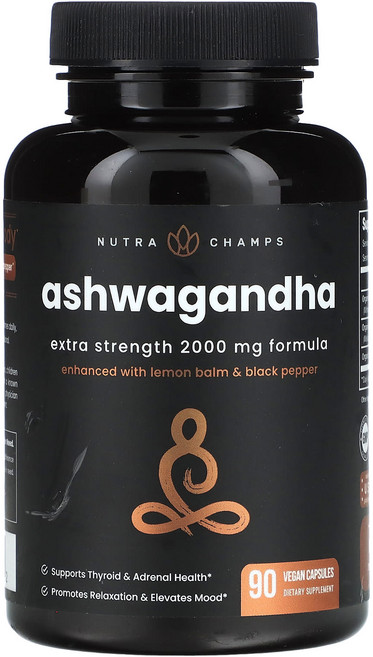 NutraChamps 아슈와간다 엑스트라 스트렝스 2000mg 베지 캡슐 90정(캡슐 1정당 666mg), 1개, 90정