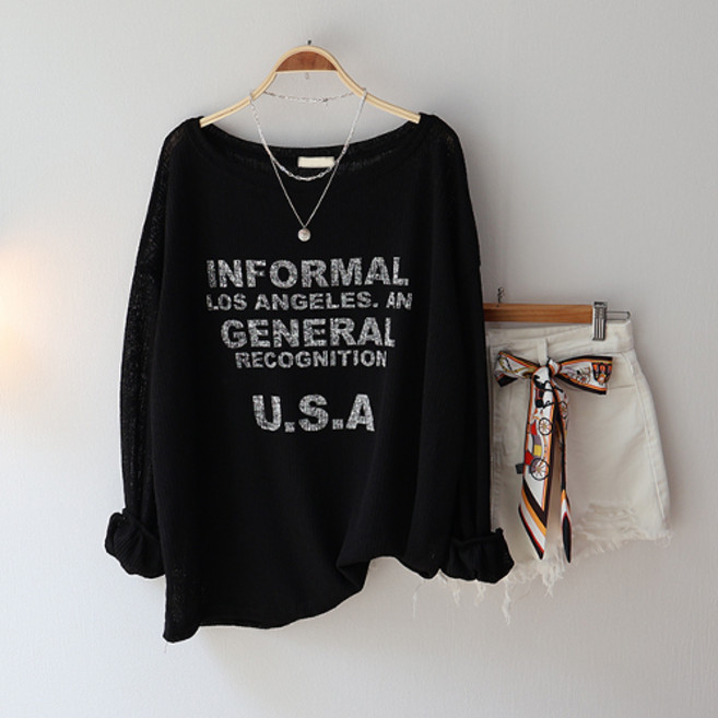 긴팔 티셔츠 비치웨어 오프 골지 시스루 여름 니트티