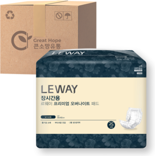 르웨이 속기저귀 오버나이트 패드 야간용 장시간용, 4세트, 25개입