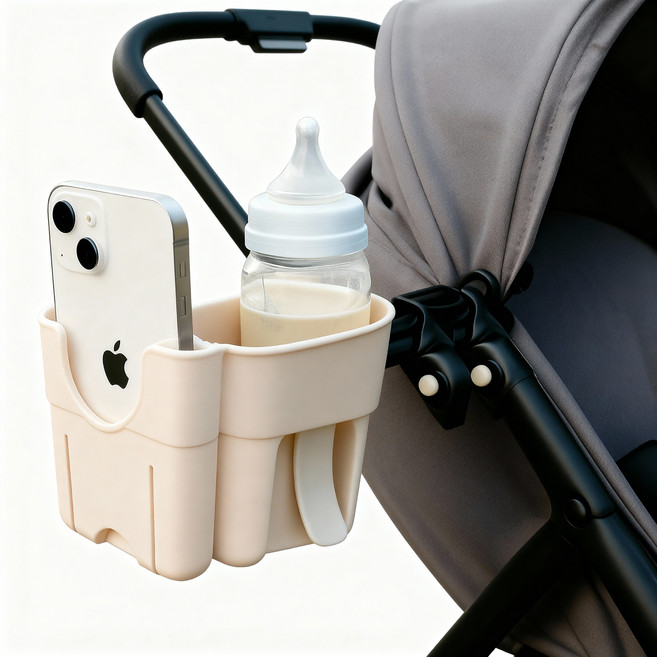 샤에르 두손이 자유로운 유모차 컵 홀더, 1개, 베이지