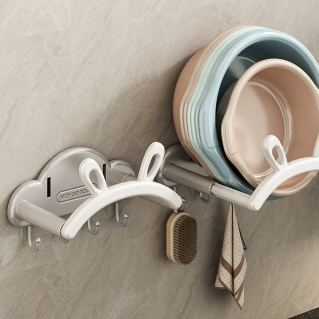 무타공 세수대야 세숫대야 슬리퍼 거치대 욕실정리대, 세수대야걸이D895, 1개, 화이트그레이