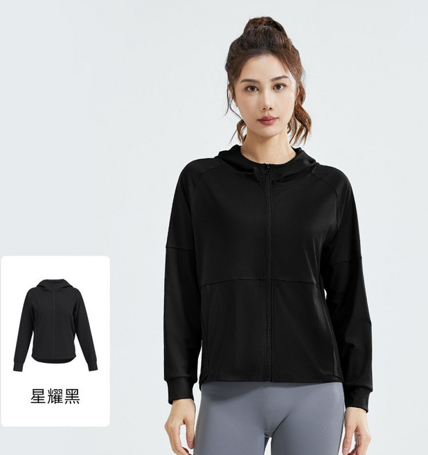 JDUDS 寬鬆瑜珈健身外套 跑步連帽防曬外套