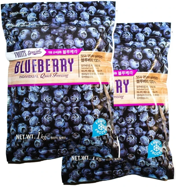 기타 [IQF공법] 깨끗이 씻어나온 칠레산 냉동블루베리 1kg+1kg (총 2팩), 2개, 1kg