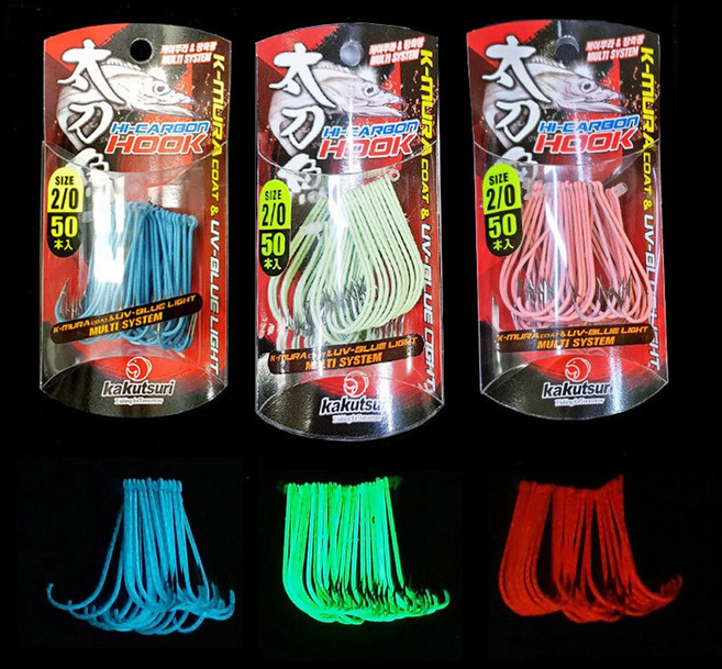 카쿠쯔리 케이무라 장축광 심해 갈치바늘 50개입 주야겸용, 2호, 블루(케이무라)