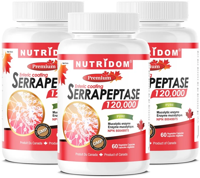 뉴트리돔 캐나다 세라펩타아제 120000mg 60캡슐x3통, 60정, 3개 - 쿠팡